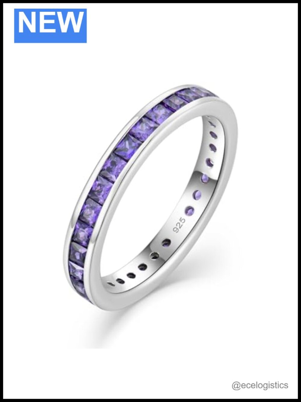 Sterling Silver Halo Birthstone Stackable Ring 18k White Gold Plated